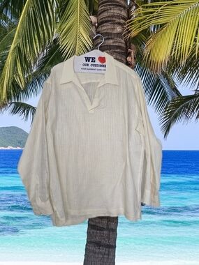 Alfani, Light Cream V-Neck 100% Linen Shirt Mens XL